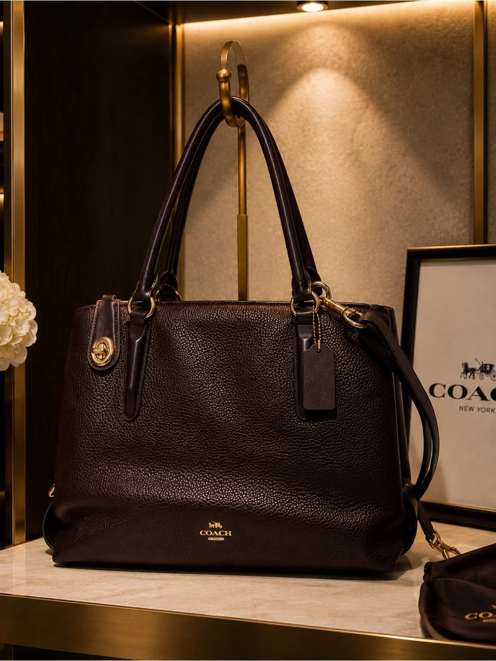 Coach Brooklyn Carryall 34 Oxblood Pebble Leather Bag 57276